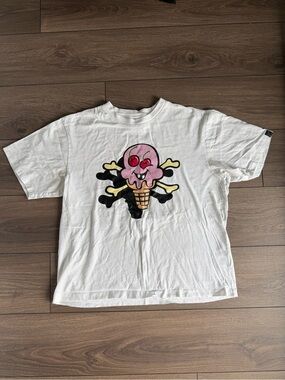 Icecream White Mens Tee with Pink Ice Cream Skull Graphic